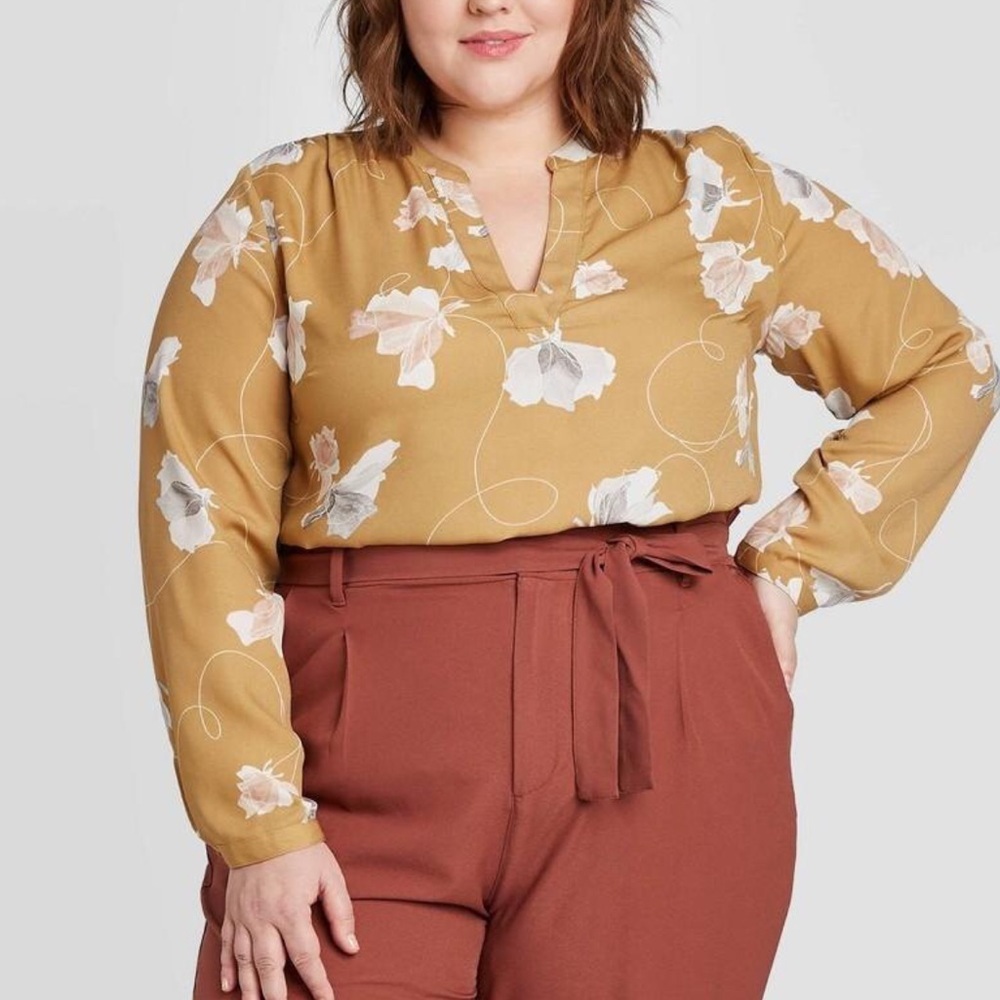 Ava & Viv Yellow Floral Long Sleeve Top Size 3X